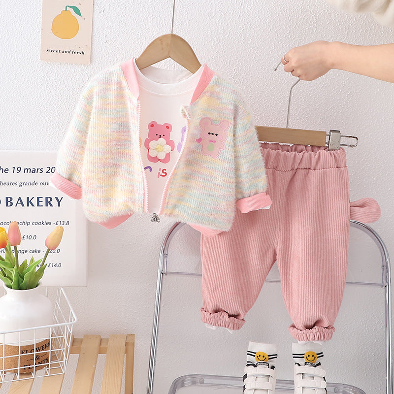 Baby Girl Clothing Set Pink Bear Ensemble