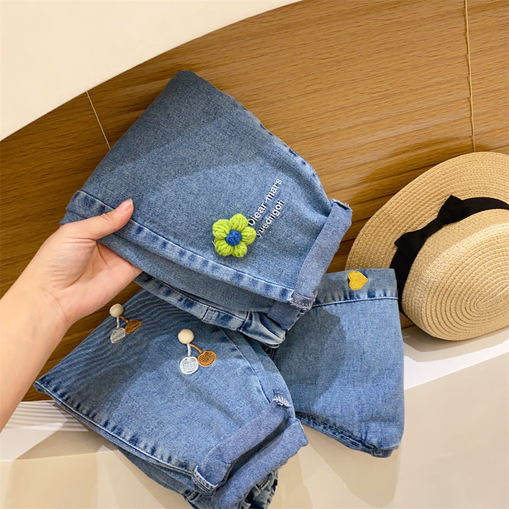 toddler Girl Denim Floral Embroidery