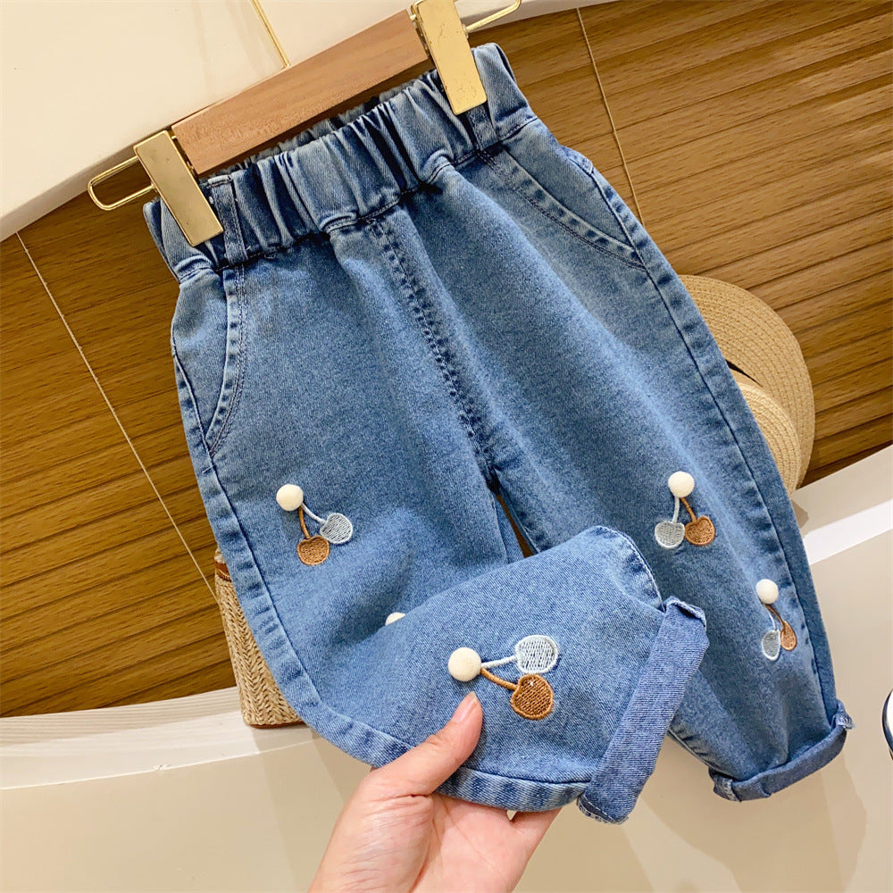 toddler Girl Denim Floral Embroidery